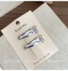 Simple Fashion Solid Color Silver Hair Clips for Baby Girls Bowknot Star Snap Clips for Kids Children Hair Accessories in Stock