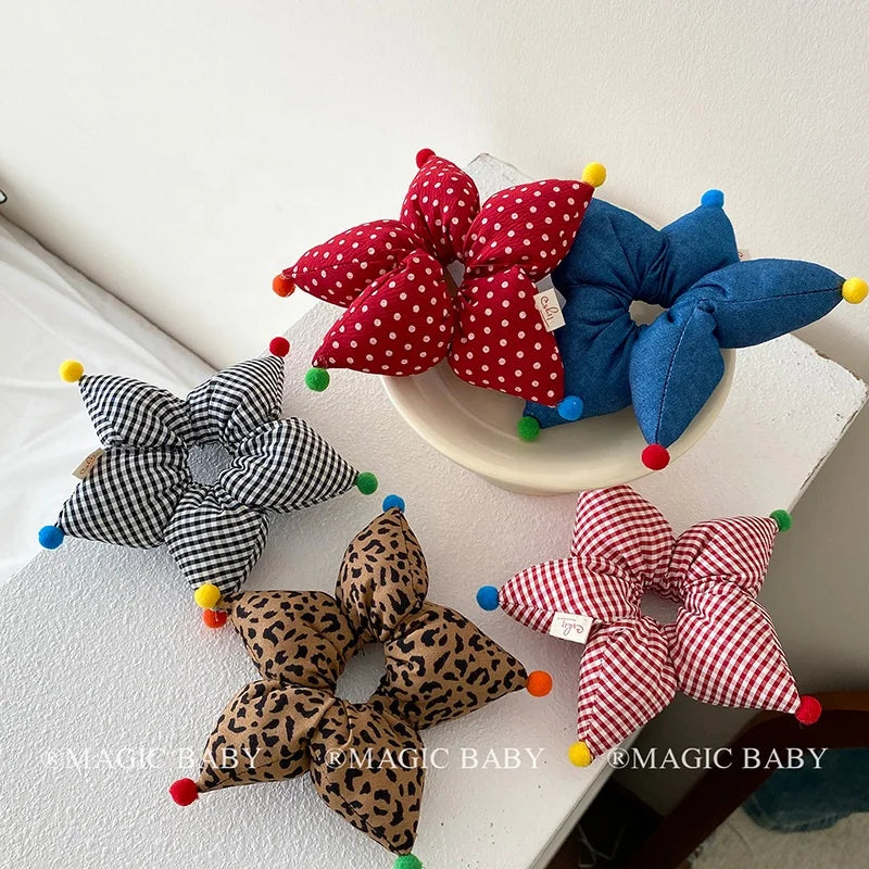 Fashion Star Polka Dot Scrunchies for Baby Girls Cute Kawaii Plaid Stripe Hair Ties for Kids Children Hair Accessories in Stock