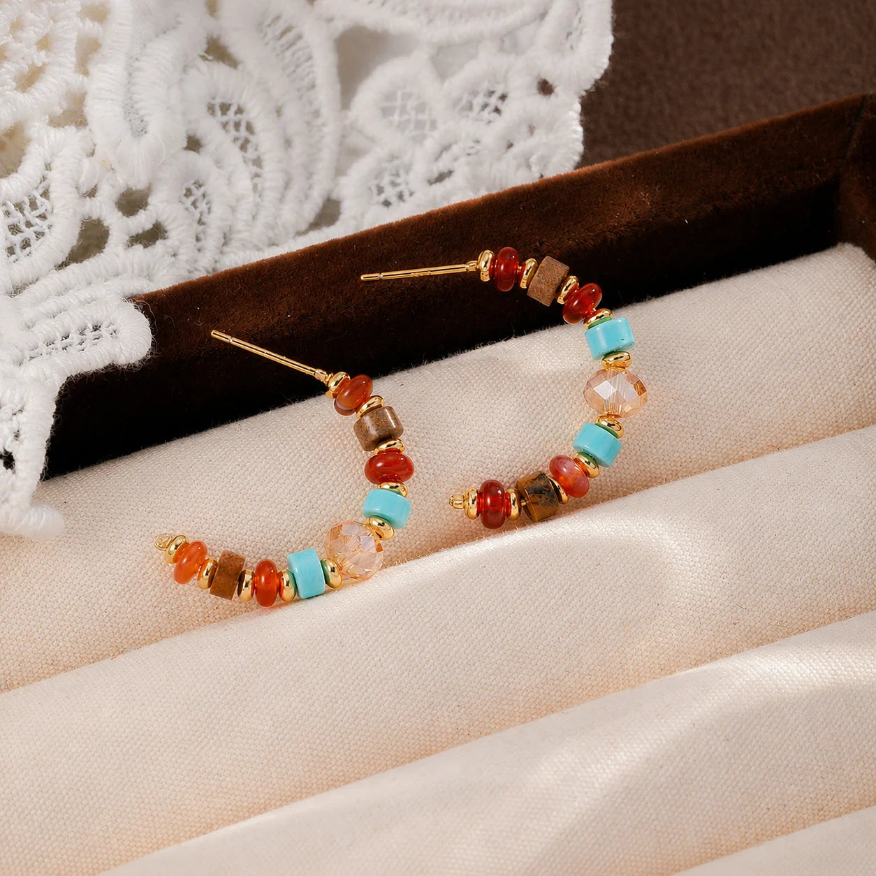 Fashion Copper Wire Pearl Natural Stone Crystal Turquoise Hoop Earrings for Girls Boho Trendy Jewelry for Women Ladies Wholesale