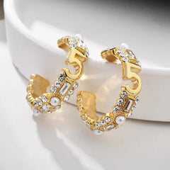 Fashionable Earrings Women Small Glitter Zircon Digital 5 Luxury High-end Unique Ear Ring for Daily Wear Ear Jewelry Accessory