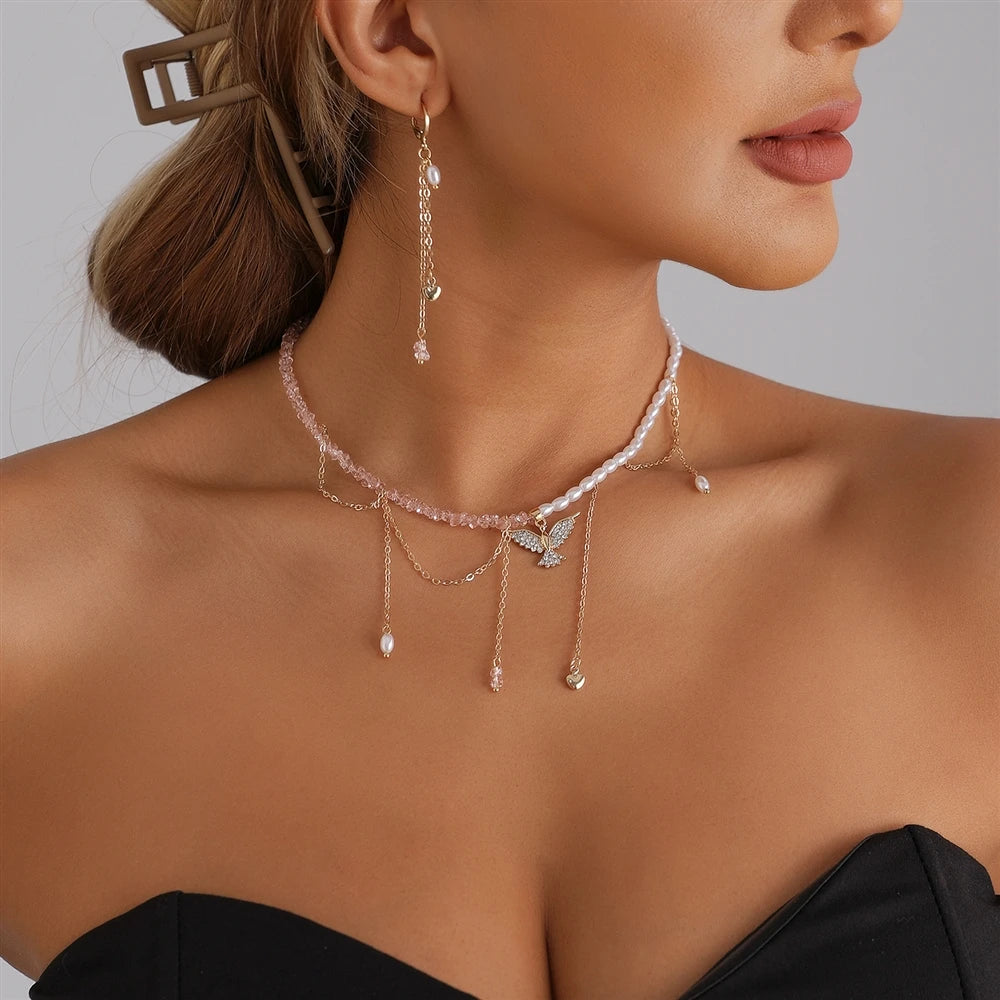 Fashion Sweet Beads Tassel Bird Animals Necklaces for Girls Trendy Earrings Jewelry Suits Sets for Women Ladies Accessories