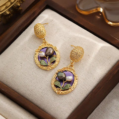 Women S925 Silver Freshwater Pearl 18k Gold-plated Drip Glaze Hand-Painted Graffiti Earring in Stock Jewelry for Female Party