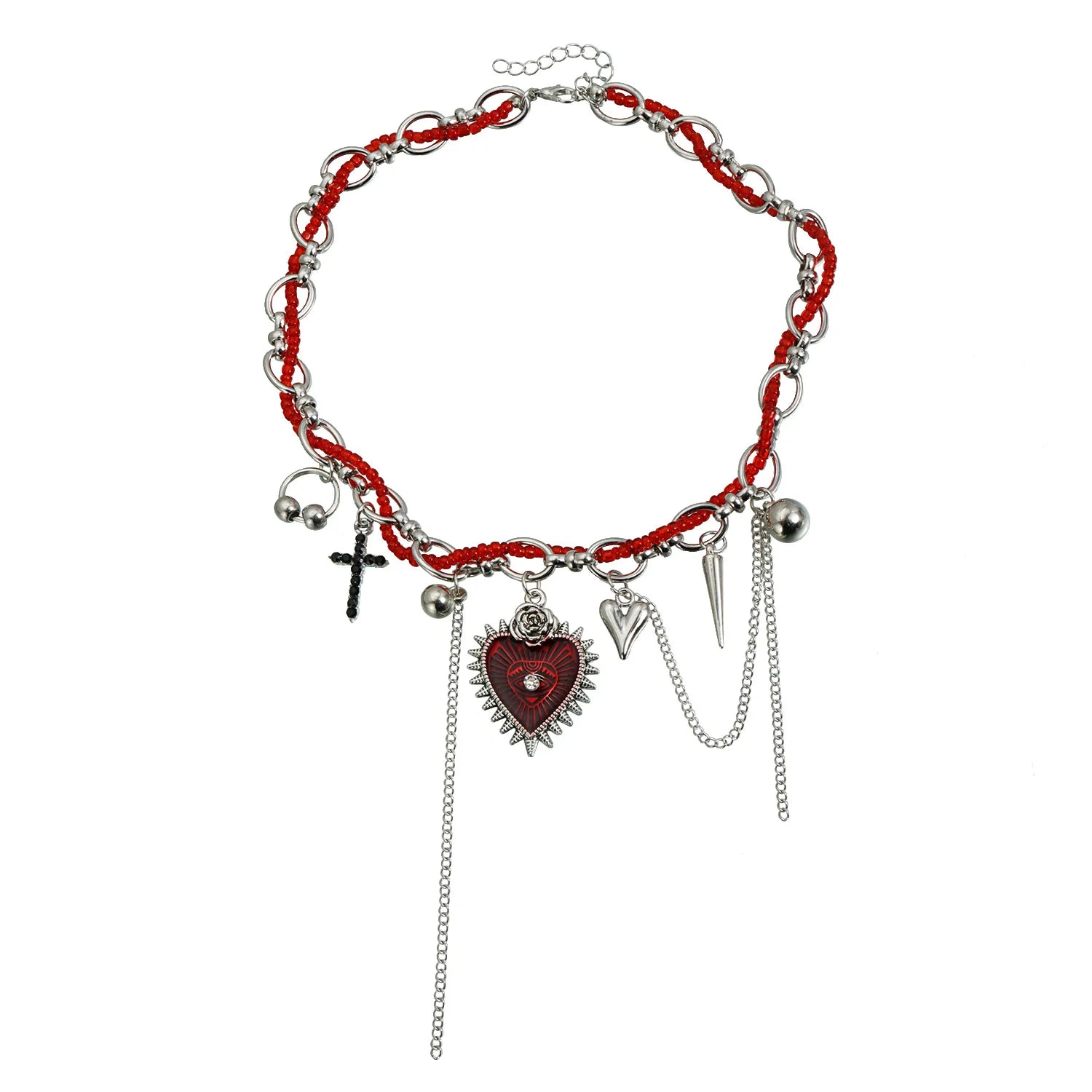 Fashion Trendy Red Heart Stylish Tassel Necklaces for Girls Sweet Glamorous Refined Jewellry for Women Ladies Accessories