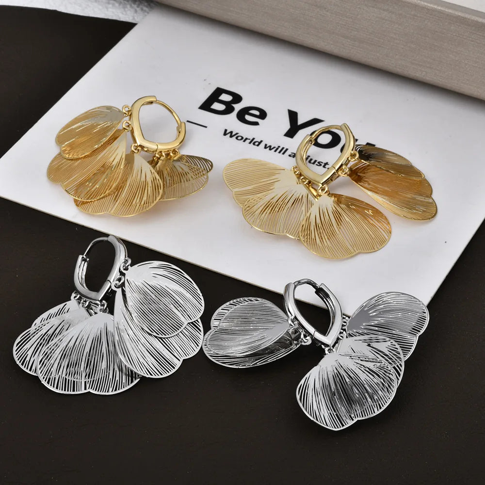 Female Tassel Earrings Women Super Fairy Hollow Metal Petal Earrings Fashionable Design Luxury High-end Elegant Earrings New