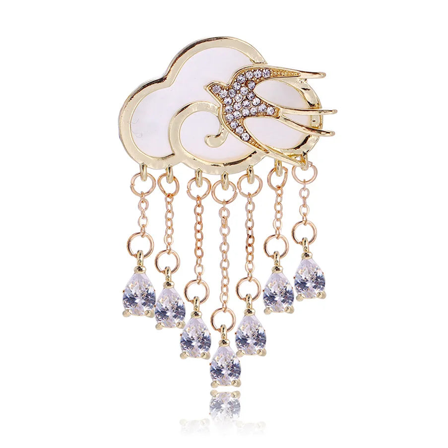 Fashion Chinese Style Cloud Vintage Retro Tassel Brooches for Girls Glitter Elegant Pins Jewelry for Women Ladies Accessories
