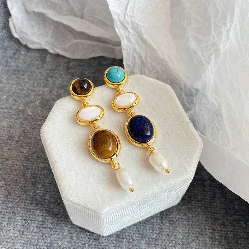Female Blue Green Alloy Stone S925 Silver Drop Earring Elegant Charms Dainty Trendy Factory Price in Stock Jewelry for Women