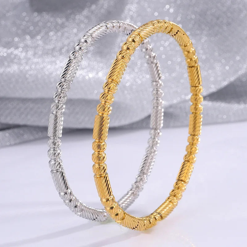 Fashion Design Glitter Bead Bangles Stainless Steel Jewelry for Women Accessories Minimalist Vintage Trendy Bracelets Wholesale