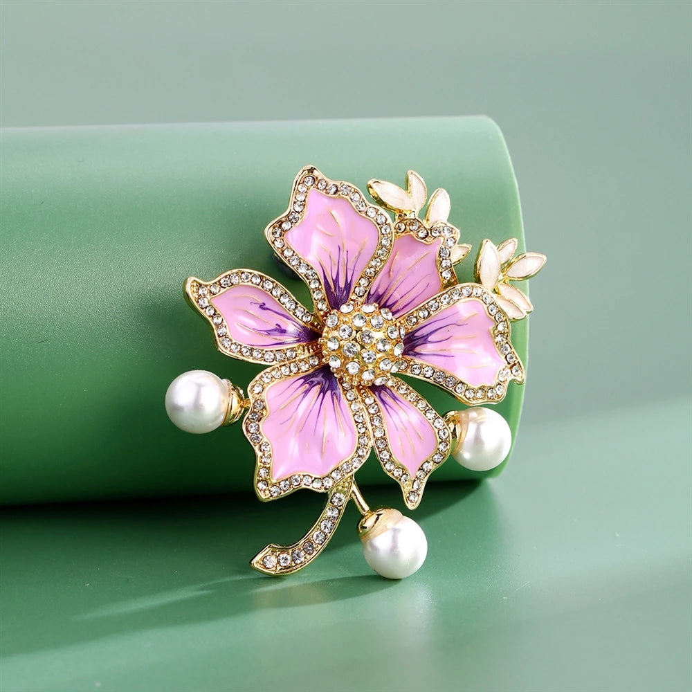Fashion Flowers Rhinestone Glitter Sparkle Brooches for Girls Sweet Elegant Pins Jewelry for Women Ladies Accessories Wholesale