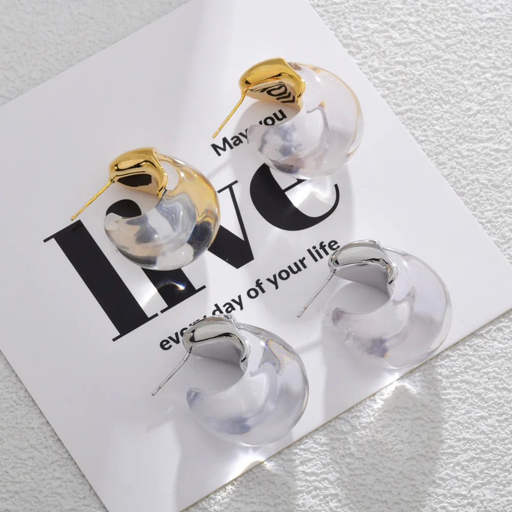 Transparent Geometric Earrings Curved Hook Resin Ear Studs Statement Chunky Light Luxury European American Accessories Wholesale