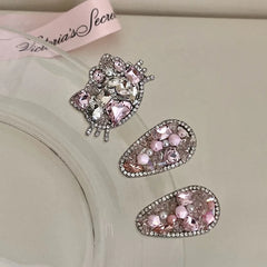 Women Pink Rhinestone Imitation Pearl Hair Clips Fashion Sweet Sparking Customized in Stock Wholesale Snap Clips  Accessories