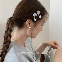 Women Silver Blue Heart Bowknot Small Alligator Clips Fashion Elegant Lightweight in Stock Hairpins Accessories for Female Daily
