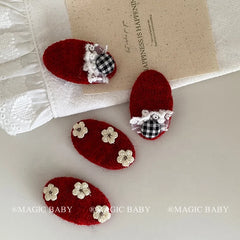 Fashion Cute Sweet Flowers Plaid Hair Clips for Baby Girls Lace Snap Clips Plush for Kids Children Hair Accessories in Stock
