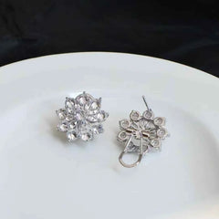 Sparkle Glitter Flower Imitation Pearl Stud Earrings for Girls Floral Sweet Elegant Jewelry for Women Ladies Accessories