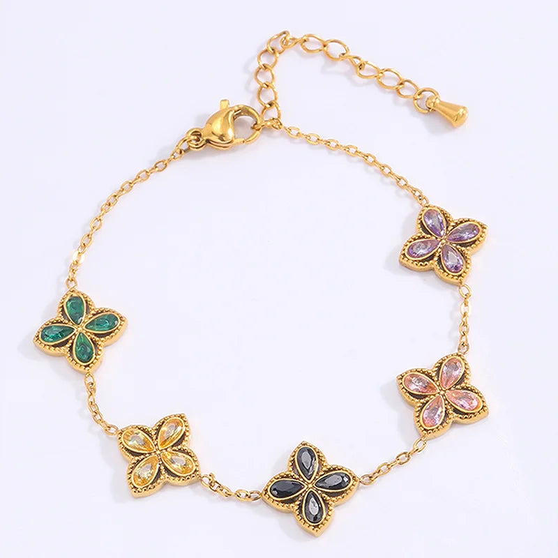 Fashionable Zircon Four-leaf Clover Bracelet for Girl Refined Unique Light Luxury High-end Jewelry Women's Accessories Wholesale