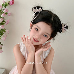 Pink Ribbon Bowknot Imitation Pearl Hair Clips for Baby Girls Fashion Sweet Elegant Cute Alligators for Kids Hair Accessories