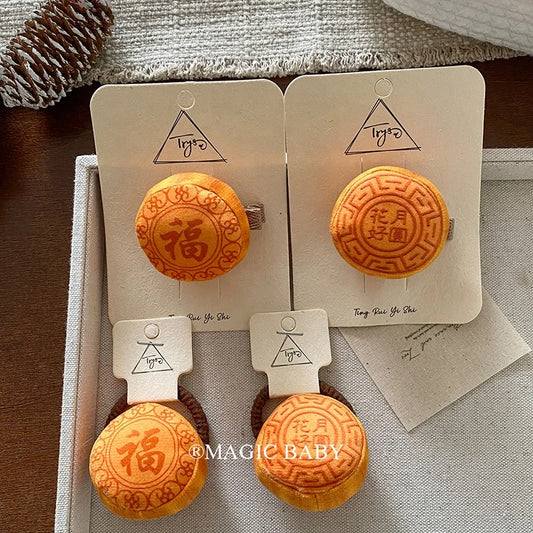 Sweet Cute Mid Autumn Festival Mooncake Hair Clips for Baby Girls Fashion Kawaii Alligators for Kids Children Hair Accessories