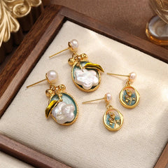 Female S925 Silver 18k Gold-plated Baroque Pearl Drip Glaze Hand-Painted Earring Vintage Elegant Low MOQ in Stock Jewelry