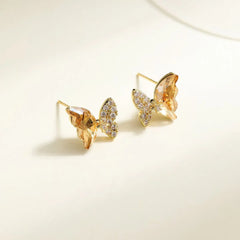 Girl Bow Butterfly Crystal Rhinestone Small Stud Earring Fashion Chic Simple Lightweight Customized Bulk Order Jewelry Accessory