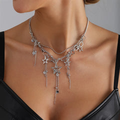 Fashion Sweet Tassel Star Elegant Necklaces for Girls Dainty Glamorous Charms Jewelry for Women Ladies Accessories Wholesale
