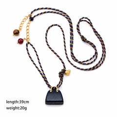 Unisex Blue Turquoise Tiger Eye Stone Braided Rope Black Bag Pendant Necklace 18k Gold-plated S925 Silver in Stock Daily Jewelry