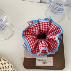 Hot Sale Girls Solid Color Grid Large Hair Ties Ponytail Holder Durable Elastic Fashion Sweet Scrunchies Accessories for Kids