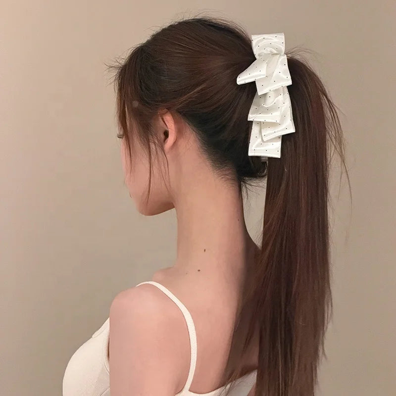 Pink White Polka Dot Hair Clips for Women Satin Banana Clips Custom Sweet Elegant Korean Girl Fashion Hair Accessories Wholesale