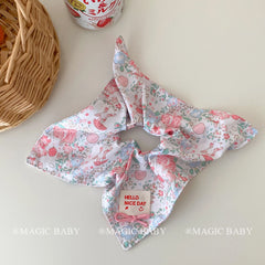 Sweet Cute Red Grid Dots Animals Bowknot Print Kerchief Scrunchies Kids Daily Fashion Hair Ties Accessories for Girls