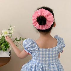 Hot Sale Girls Solid Color Grid Large Hair Ties Ponytail Holder Durable Elastic Fashion Sweet Scrunchies Accessories for Kids