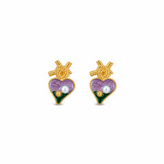 Women Green Purple Heart Shape 18k Gold-plated Pearl S925 Silver Stud Earring Vintage Elegant Low MOQ in Stock Jewelry for Daily