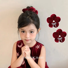 Sweet Fashion Cute Imitation Pearl Bowknot Velvet Hair Ties for Baby Girls Flower Scrunchies for Kids Children Hair Accessories