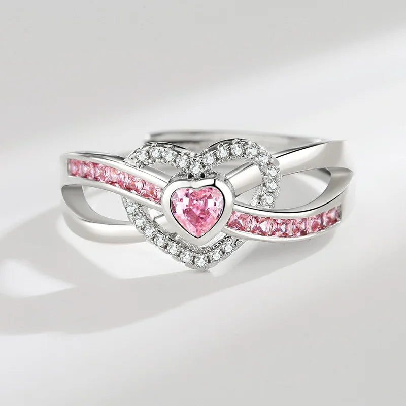 Heart Pink Zircon Rings for Women Adjustable Romantic Love Promise Ring Fashion High-end Jewelry Gift Accessories Wholesale