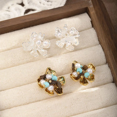 Fashion Turquoise Tiger Eye Stone S925 Silver Stud Earrings for Girls Sweet Copper Jewelry for Women Ladies Wholesale Bulk