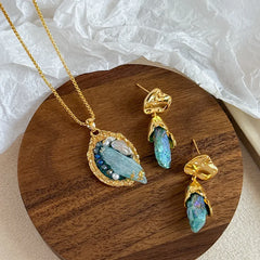 Fashion Copper 18K Gold Jewelry Sets for Girls Earrings Necklaces Aquamarine Crystal for Women Ladies Wholesale Bulk Luxury