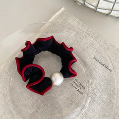 Ladies Black Red Colored Imitation Pearl Small Hair Ties Thick Thin Hair Elegant Vintage Bulk Order Women Scrunchies Accessories