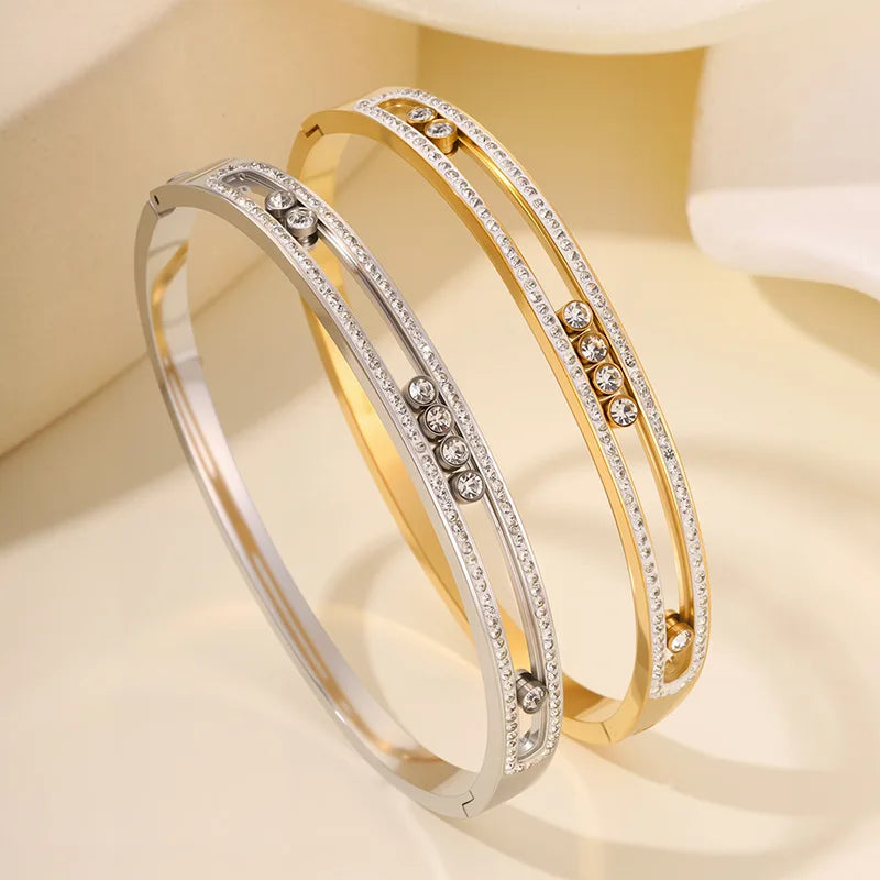 Female Fashion Glitter Zircon Bangles for Girls Sweet Hollowed Bracelets Elegant Trendy Jewelry for Women Accessories Wholesale