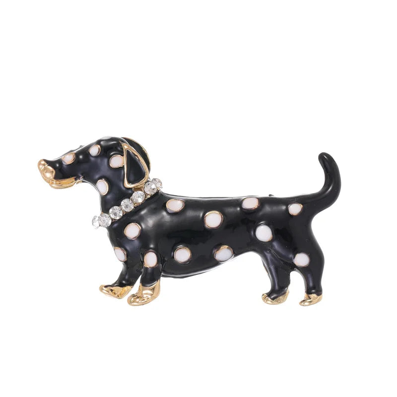 Fashion Polka Dot Dachshund Puppy Dog Brooches for Girls Trendy Cartoon Dog Pins Jewelry for Women Ladies Accessories Wholesale