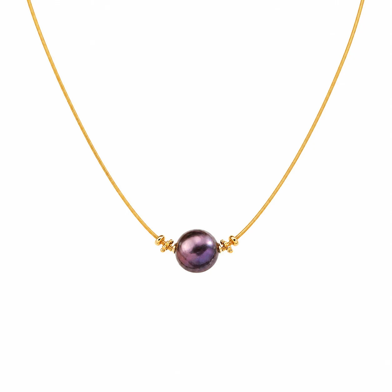 Women Simple Chain Glass Pearl 18k Gold-plated Purple Necklace Low MOQ Bulk in Stock  Elegant Jewelry for Female Causal Party