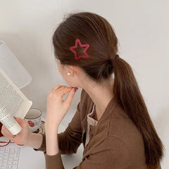 Girls Aesthetic Red Pink Irregular Shape Grid Snap Clips Fashion Elegant Beauty Simple in Stock Hairpins Accessories for Women