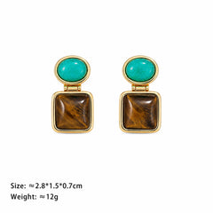 Fashion S925 Silver Tiger Eye Stone Natural Stone Stud Earrings for Girls 18K Gold Plated Jewelry for Women Ladies Wholesale