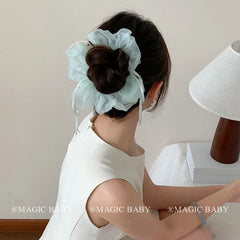 Brand New Solid Green Tulle Ribbon Scunchies Elegant and Stylish Hair Ties for Women and Girls Sweet Fashion Hair Accessories