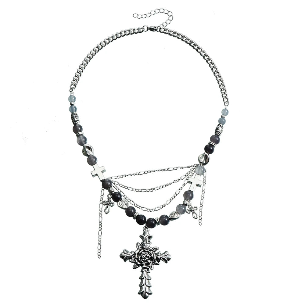 Fashion Gothic Link Beads Cross Necklaces for Girls European and American Style Jewelry for Women Ladies Accessories Wholesale