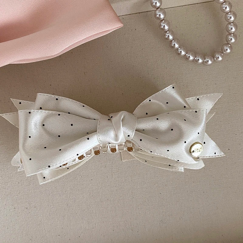 Fashion Sweet Polka Dot Bowknot Hair Clips for Girls Elegant Banana Clips for Women Ladies Hair Accessories in Stock Chic