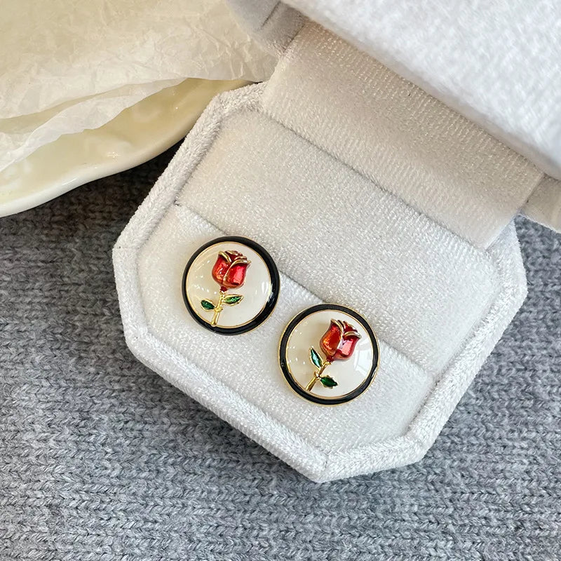 Fashion S925 Silver Flower Floral Rose Stud Earrings for Girls Trendy Simple Jewelry for Women Ladies Wholesale China Supplier