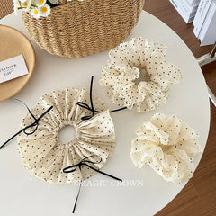 Girls' Elegant Hair Accessories French Style  Polo Dot Bowknot Hair Ring Gentle Large Hair Ties Vintage High Quality Scrunchies