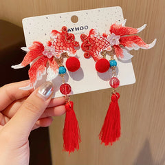 Koi Fish Tassels Classic Vintage Hair Clips for Baby Girls Fabric Alligators Hair Accessories for Festivals Parties New Year