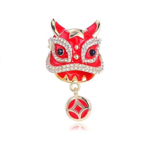 Fashion Animals Chinese Lion Dance Brooches for Girls Trendy Vintage Retro Pins Jewelry for Women Ladies Accessories Wholesale