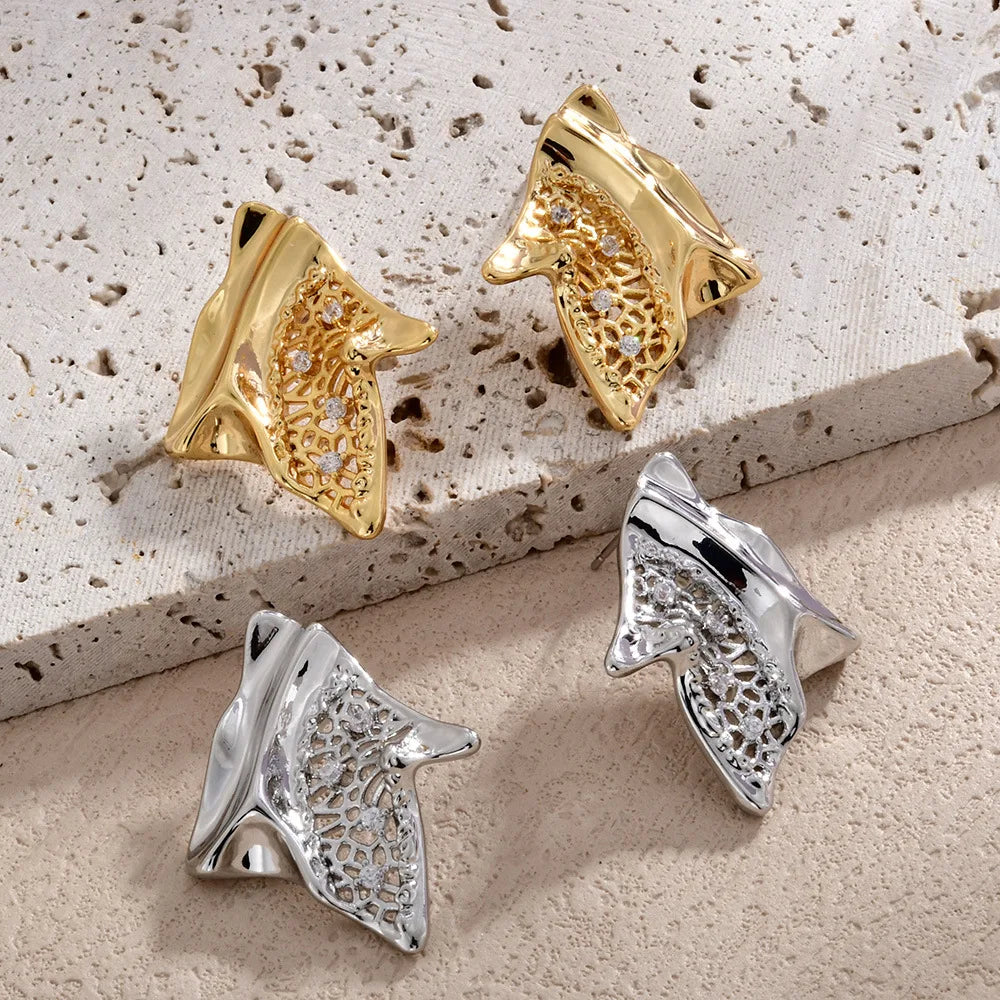 Irregular Hollow Texture Stud Earrings Gold Personality Ins Cool Simple Trendy Earrings Women Unisex Cross-border Wholesale