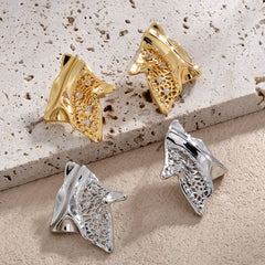 Irregular Hollow Texture Stud Earrings Gold Personality Ins Cool Simple Trendy Earrings Women Unisex Cross-border Wholesale