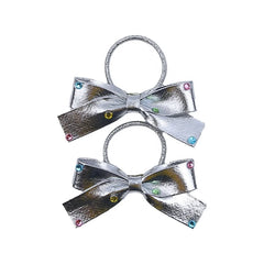 Silver Bowknot Cute Sweet Hair Accessories for Baby Girls Fashion Trendy Stylish Scrunchies for Kids Children in Stock Kawaii