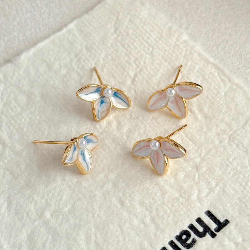 Fashion Flower Copper 18K Gold Plated S925 Silver Stud Earrings for Girls Freshwater Pearl Jewelry for Women Ladies Wholesale